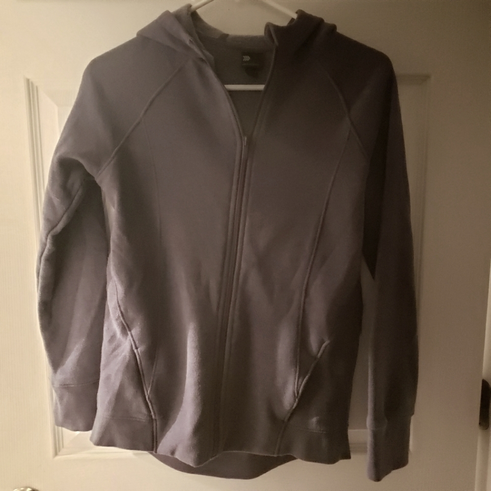 Zip up warm sweatshirt with hood. Purple